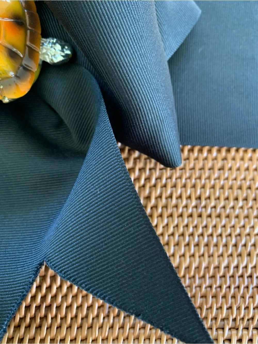 Woven Straw Tote with Black Bow and Turtle Accent